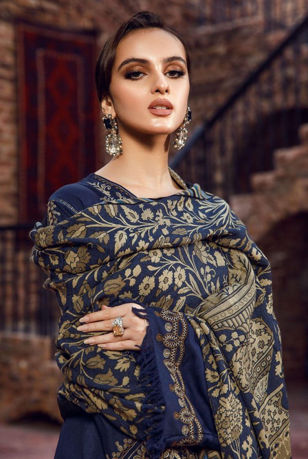 MB 1155-3Pc Heavy Embroidery Dhanak Stuff With Printed Wool Shawl