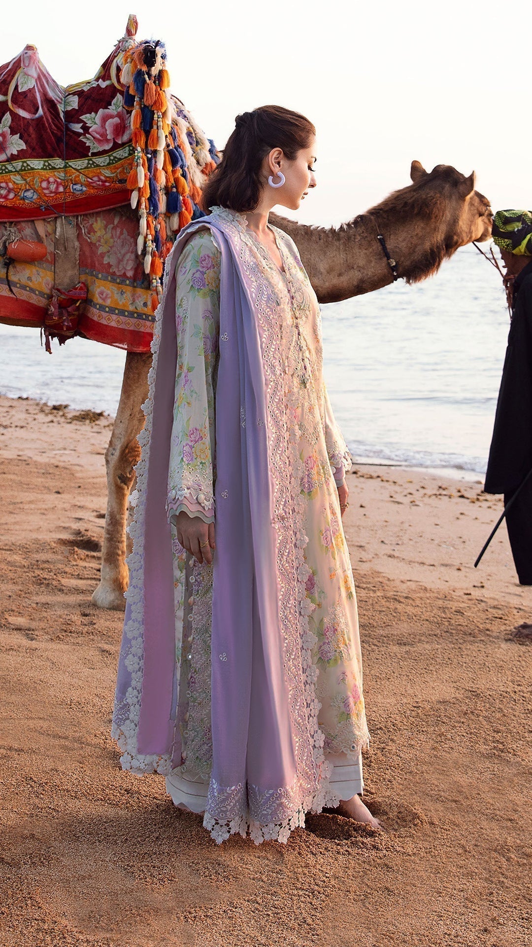 3PC-Printed Lawn Shirt With Voile Printed Dupatta V1544