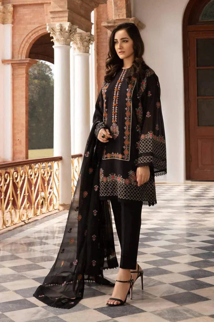 3 Piece Embroidered Lawn Shirt with Embroidered Bamber Chiffon Duppata V465