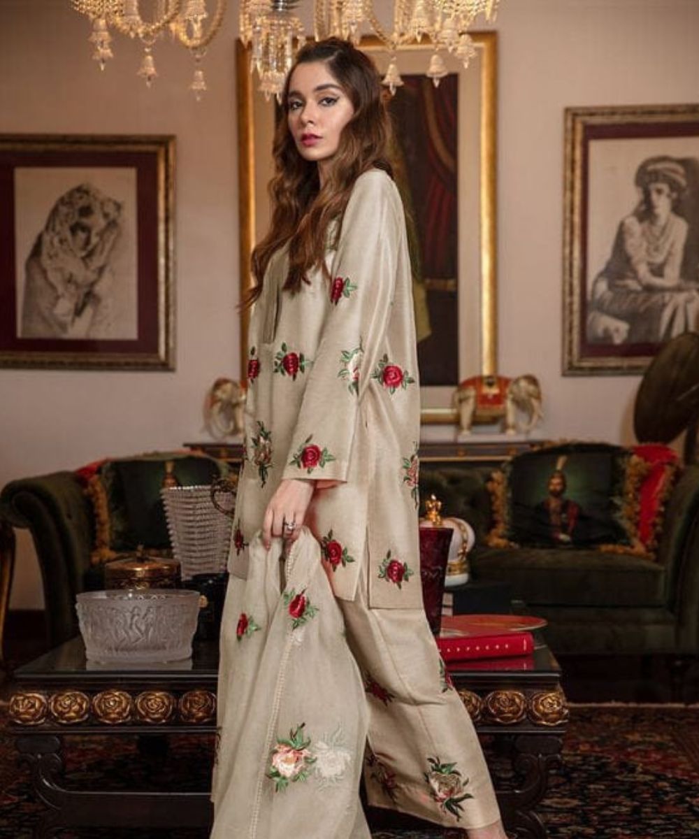 Silk 3PC Embroidered With Organza Embroidered Dupatta-1316