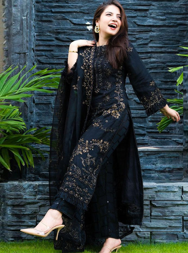 3 Piece Embroidered Lawn Shirt with Embroidered Organza Duppata 1020