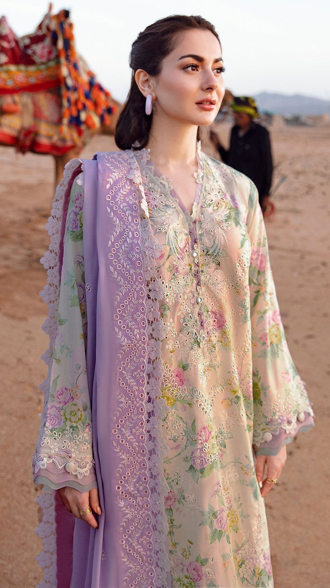 3PC-Printed Lawn Shirt With Voile Printed Dupatta V1544