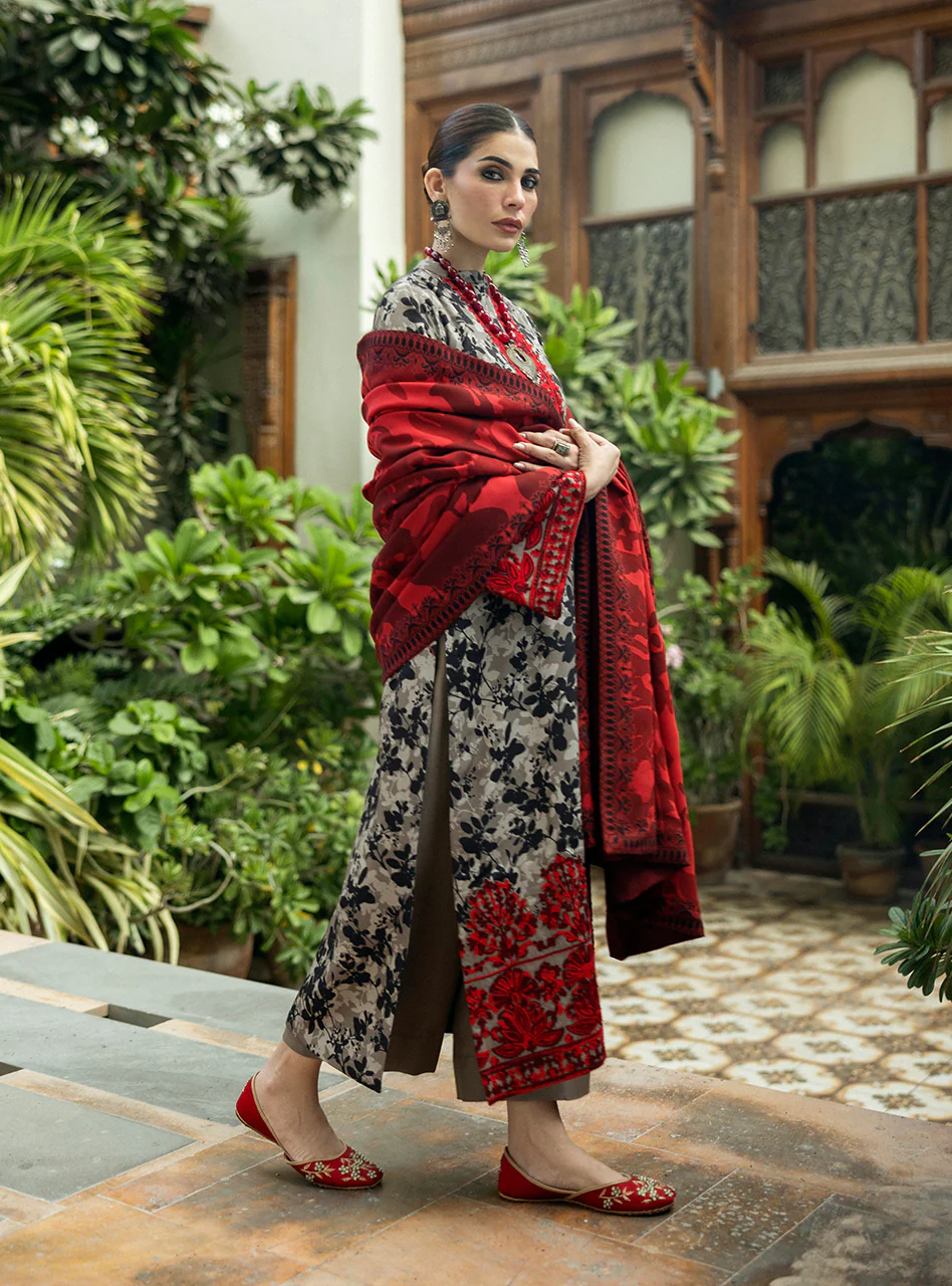 3 Pcs Digital Printed Lawn Shirt Trouser and Dupatta with Embroidered Patches V437