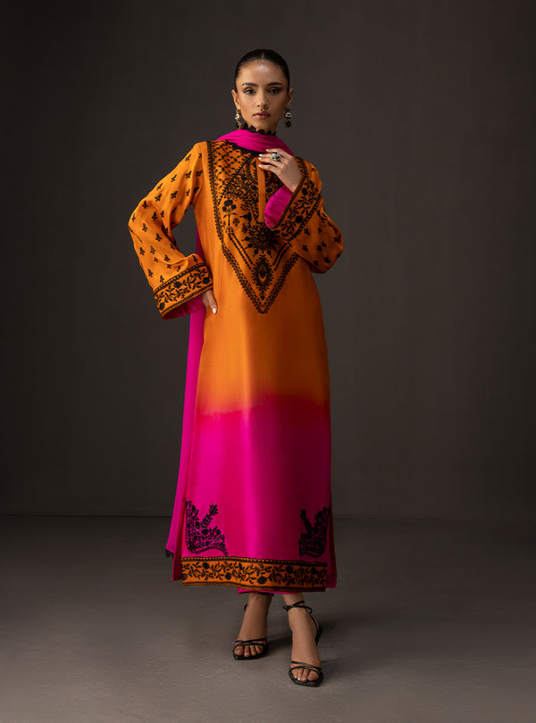 Zainab Chottani - 3 Piece Unstitched Embroidered and Printed SIlk Suit V228