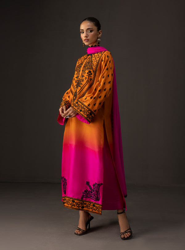 Zainab Chottani - 3 Piece Unstitched Embroidered and Printed SIlk Suit V228