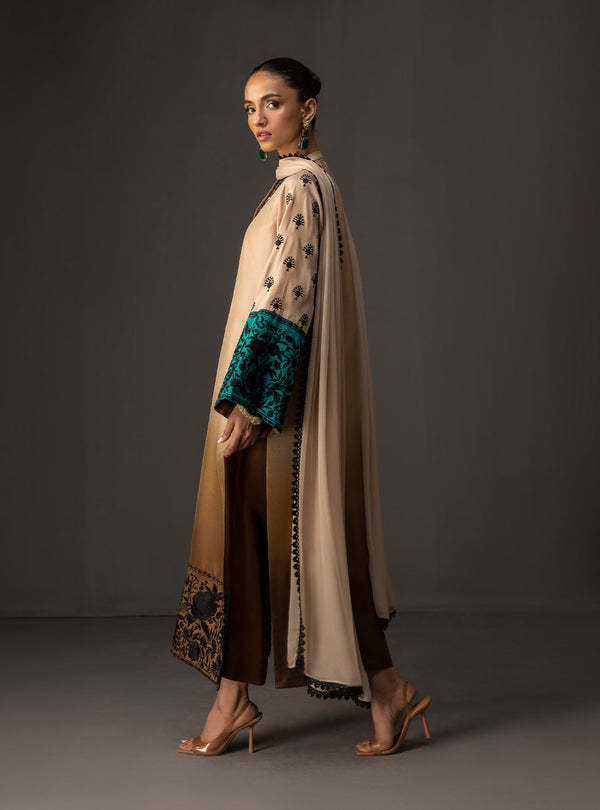 Zainab Chottani - 3 Piece Unstitched Embroidered and Printed SIlk Suit V229