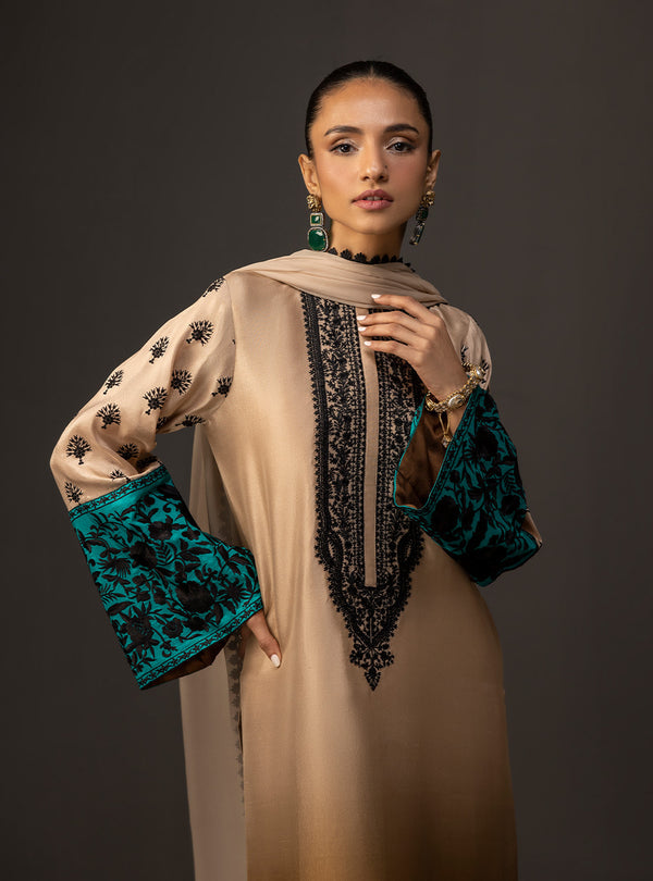 Zainab Chottani - 3 Piece Unstitched Embroidered and Printed SIlk Suit V229