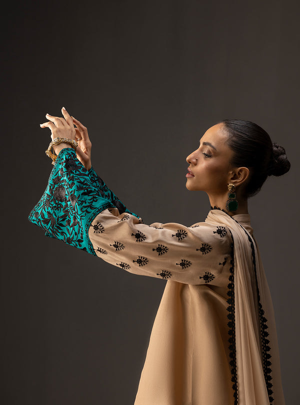 Zainab Chottani - 3 Piece Unstitched Embroidered and Printed SIlk Suit V229