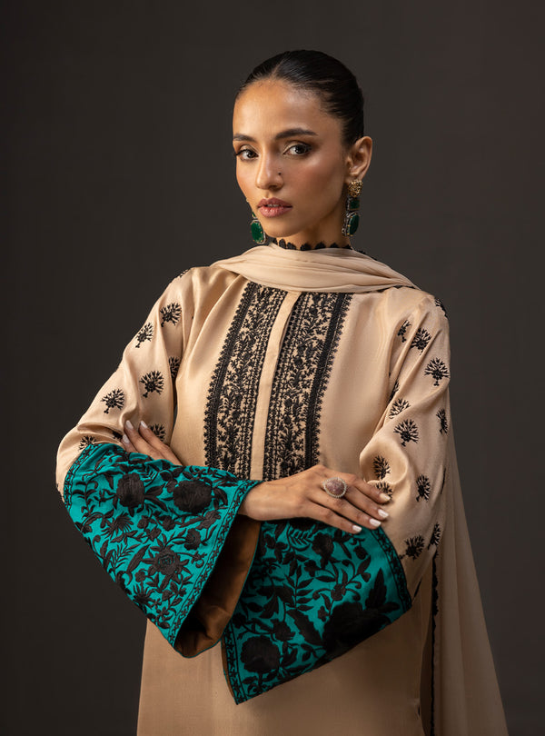 Zainab Chottani - 3 Piece Unstitched Embroidered and Printed SIlk Suit V229