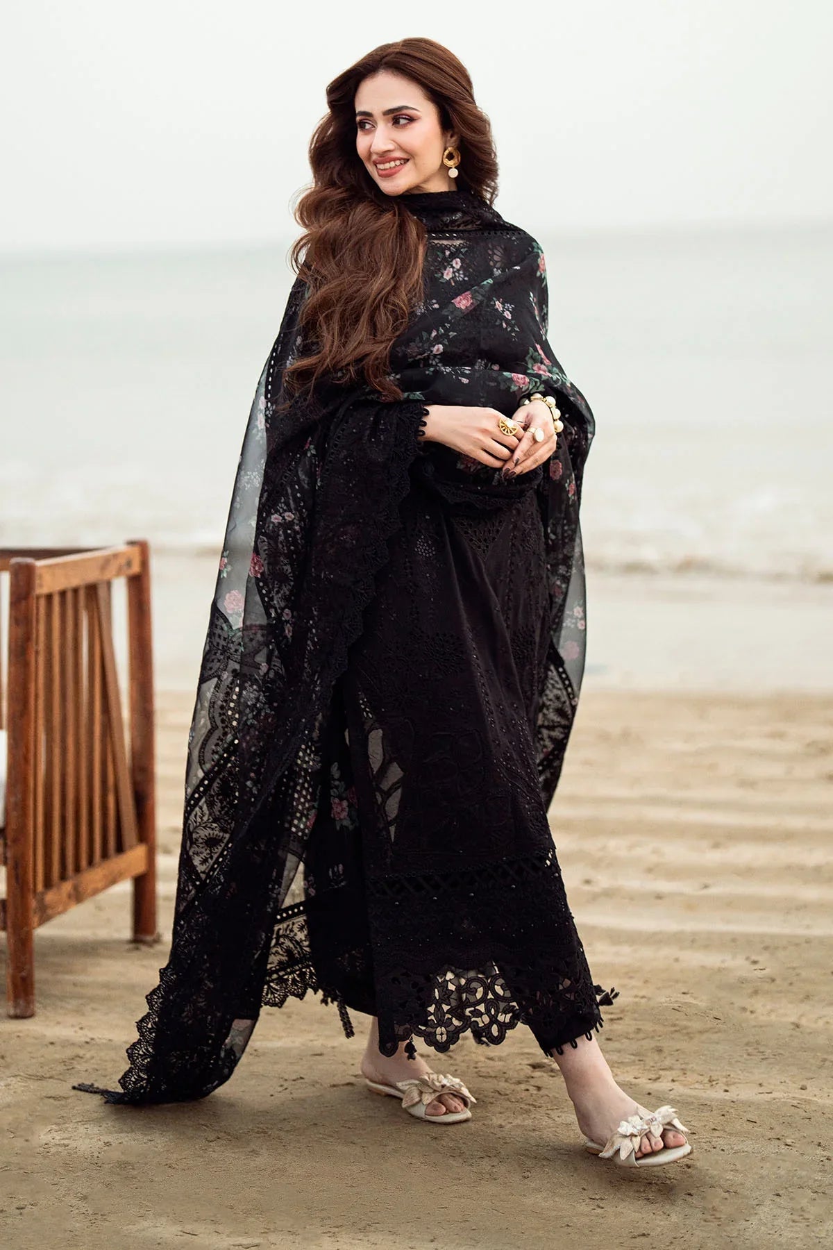 NUREH - 3PC LAWN EMBROIDERED SHIRT WITH COTTON NET PRINTED EMBROIDERED DUPATTA AND TROUSER V520