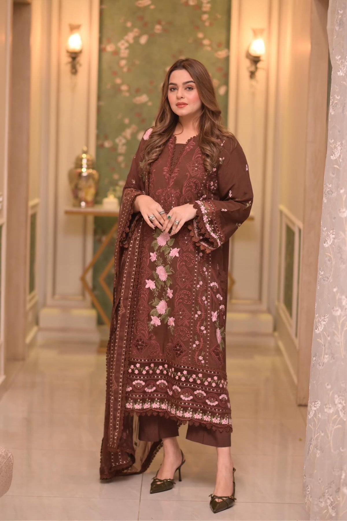 Lawn Unstitched 3pc  Embroidered Collection with Chiffon Dupatta 704