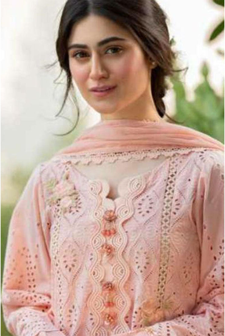 3 Piece Embroidered Lawn Shirt with Embroidered Bamber Chiffon Duppata V34