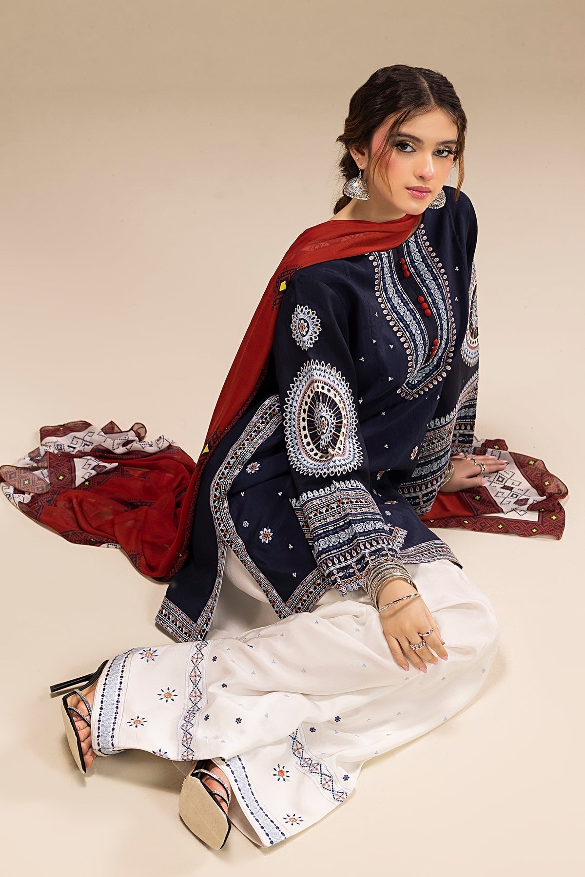 JAZMIN - UNSTITCHED 3PC DHANAK EMBROIDERED SUIT V241