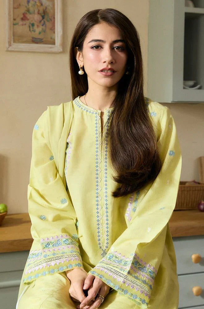 3 Pc Embroidered Lawn Shirt with Embroidered Cotton Net Dupatta V2635