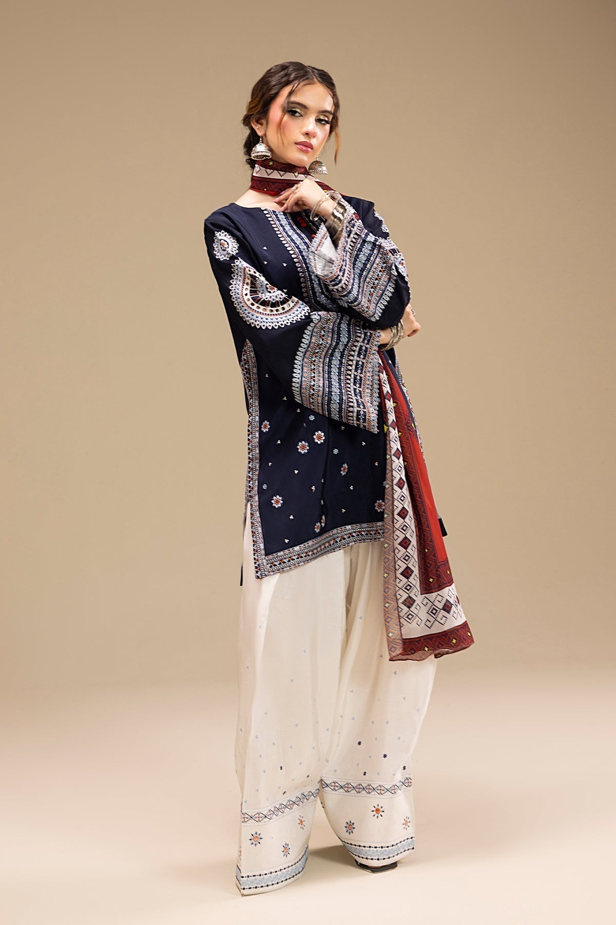 JAZMIN - UNSTITCHED 3PC DHANAK EMBROIDERED SUIT V241