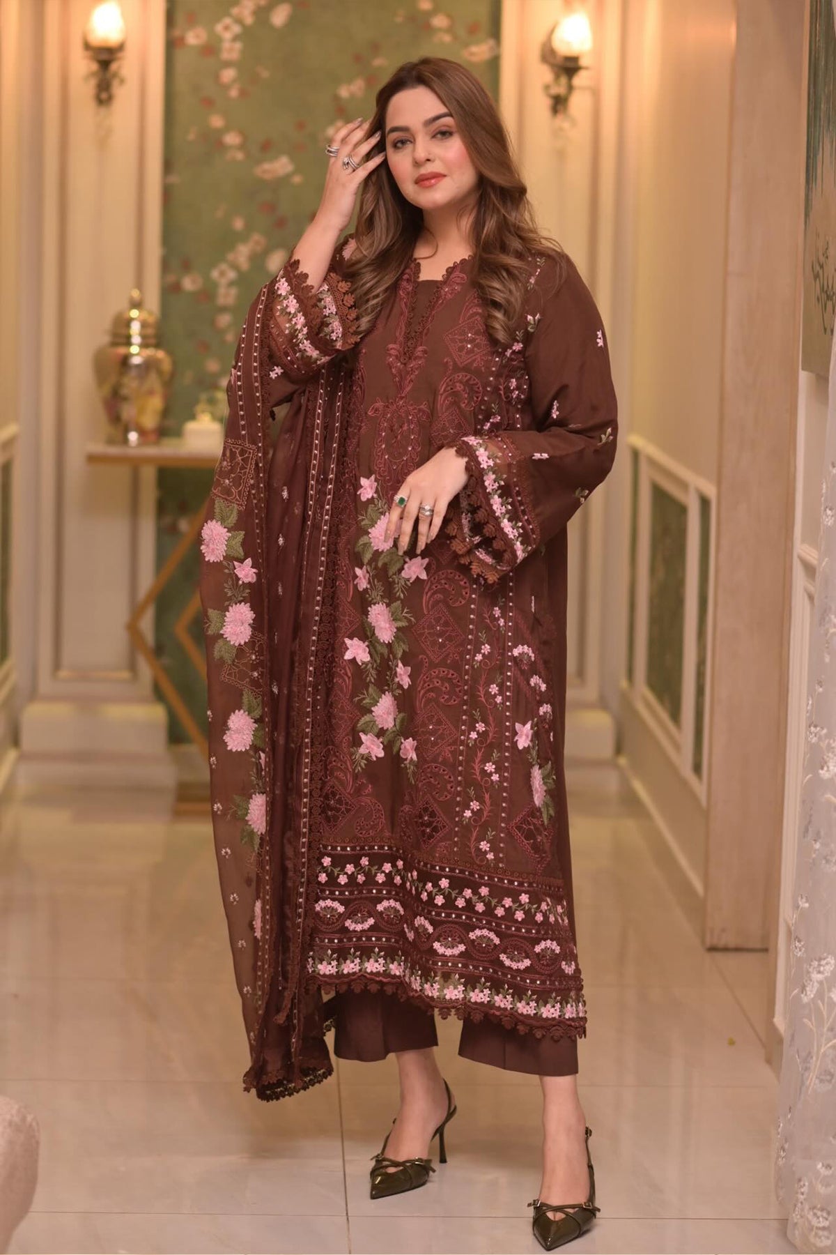 Lawn Unstitched 3pc  Embroidered Collection with Chiffon Dupatta 704