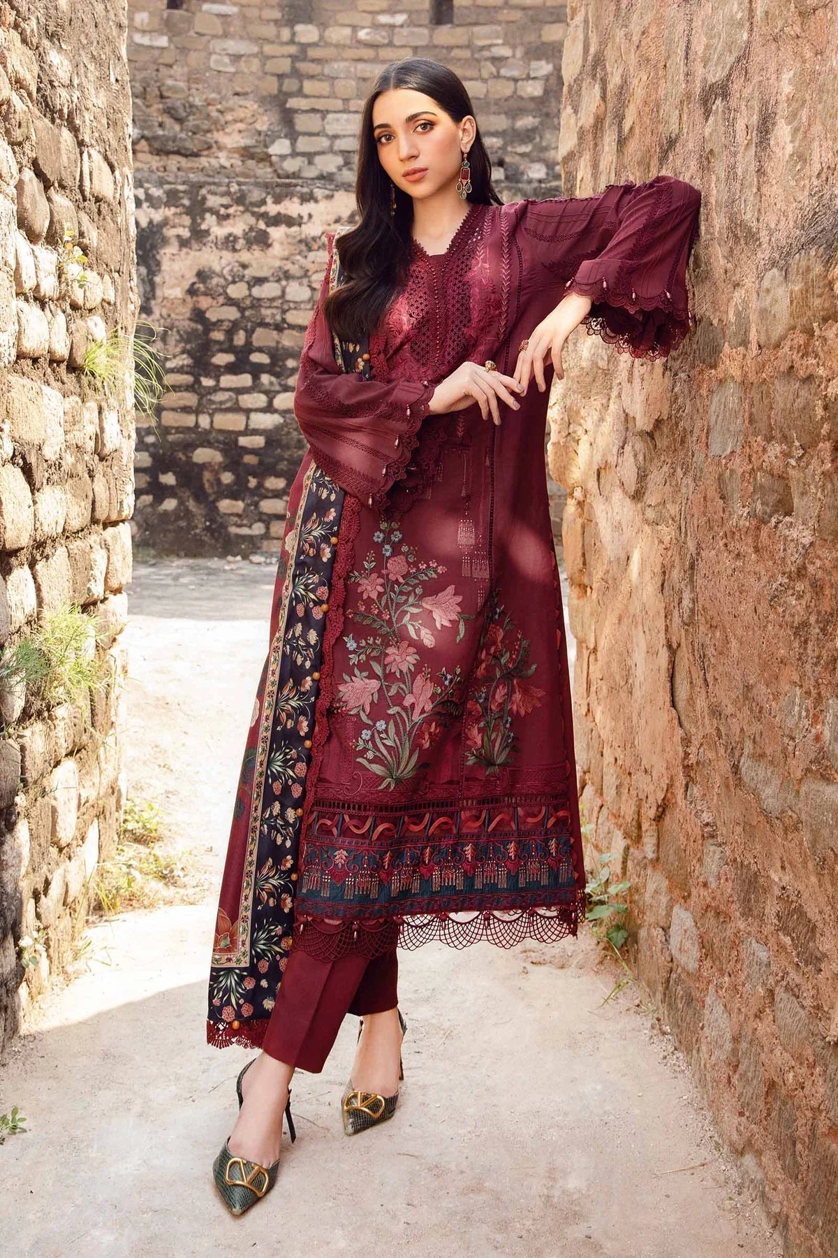 3PC DHANAK EMBROIDERED SHIRT WITH TWILL PRINTED SHAWL  - 213