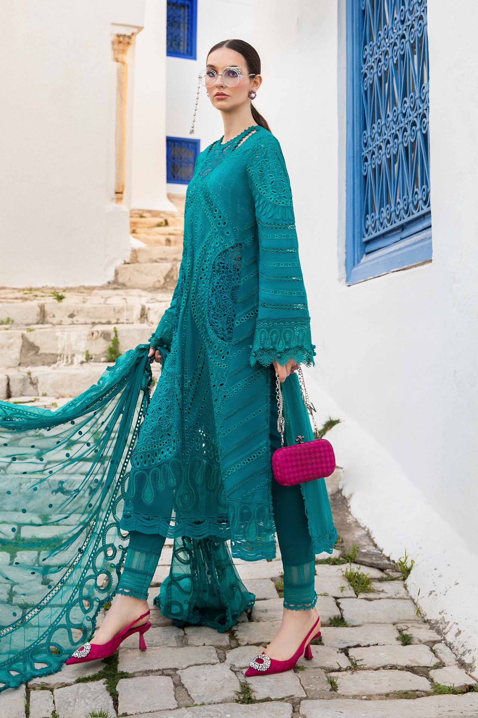 3Pc Embroidered Lawn Shirt with Embroidered Bamber Chiffon Dupatta MB2595