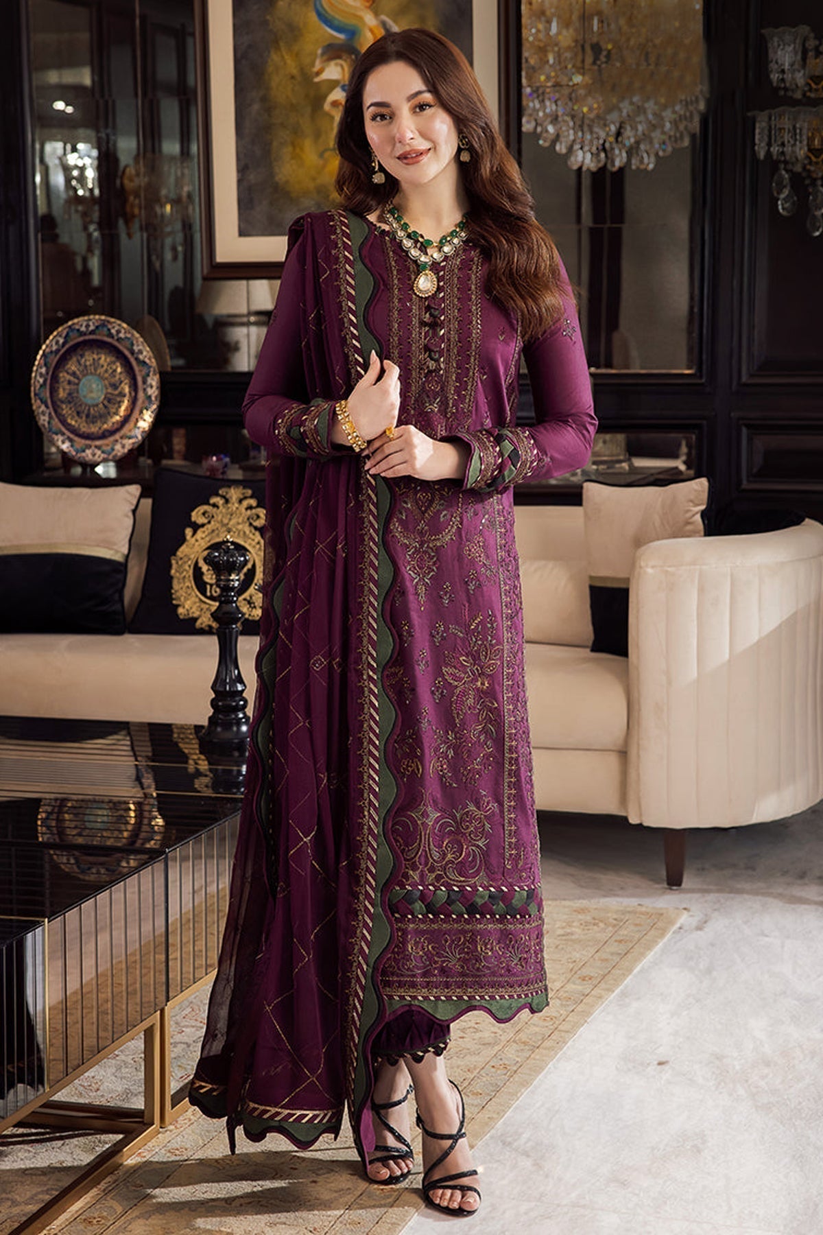 LAWN 3PC Embroidered With Chiffon Embroidered Dupatta 668
