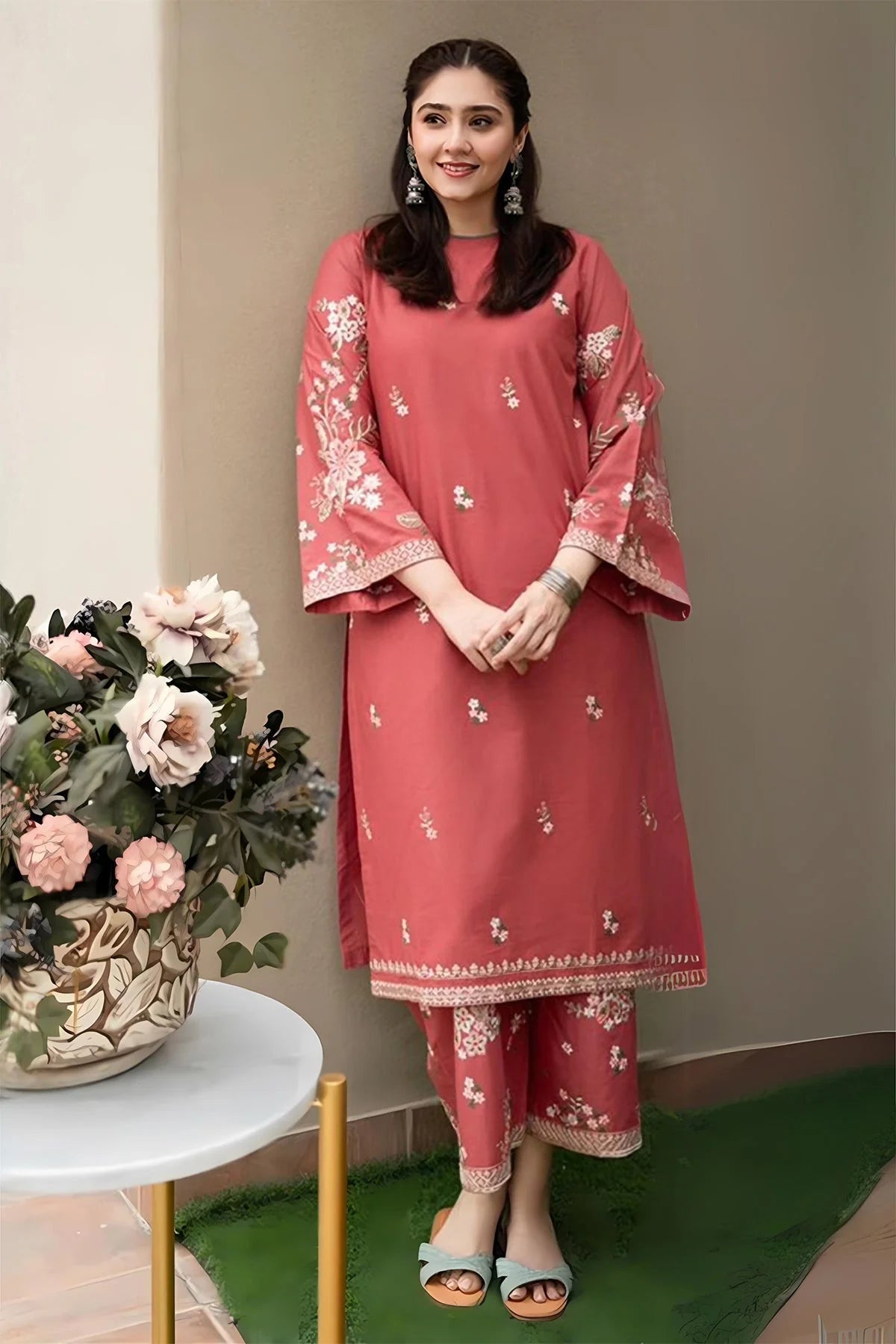 URGE 2PC DHANAK EMBROIDERED SHIRT AND TROUSER V103