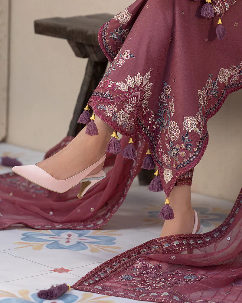 Dhanak-3PC Embroidered Shirt with Chiffon Embroidered Dupatta V1321 W