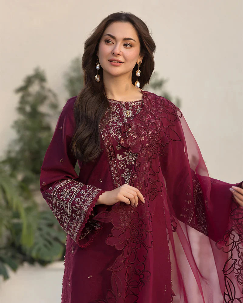 Lawn-3PC Embroidered Shirt with Organza Embroidered Dupatta V1351