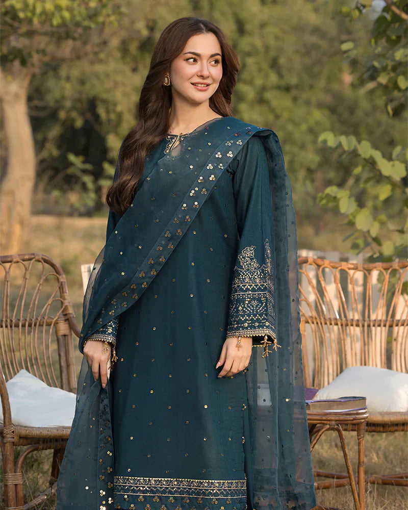 Dhanak-3PC Embroidered Shirt with Organza Embroidered Dupatta V110