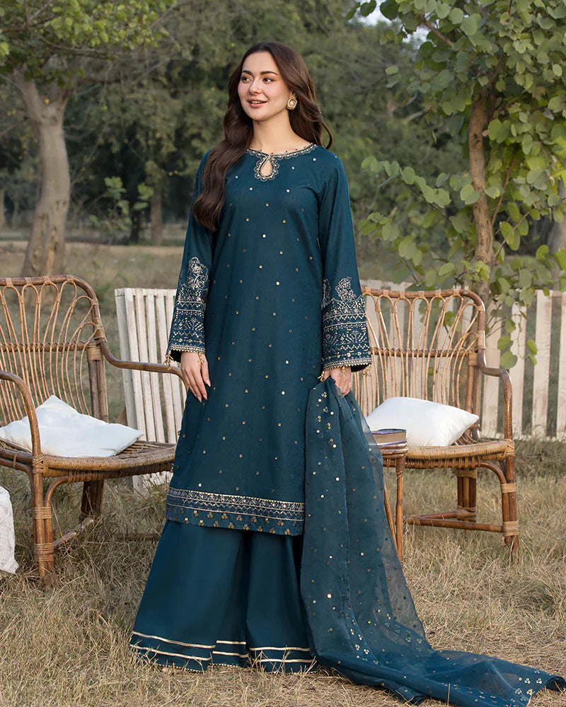 Dhanak-3PC Embroidered Shirt with Organza Embroidered Dupatta V110