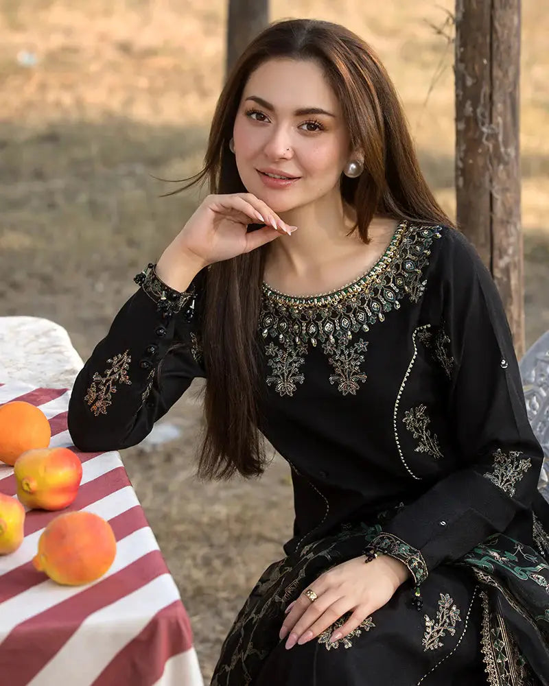 Dhanak -3PC Embroidered Shirt with Digital Printed Silk Dupatta V109