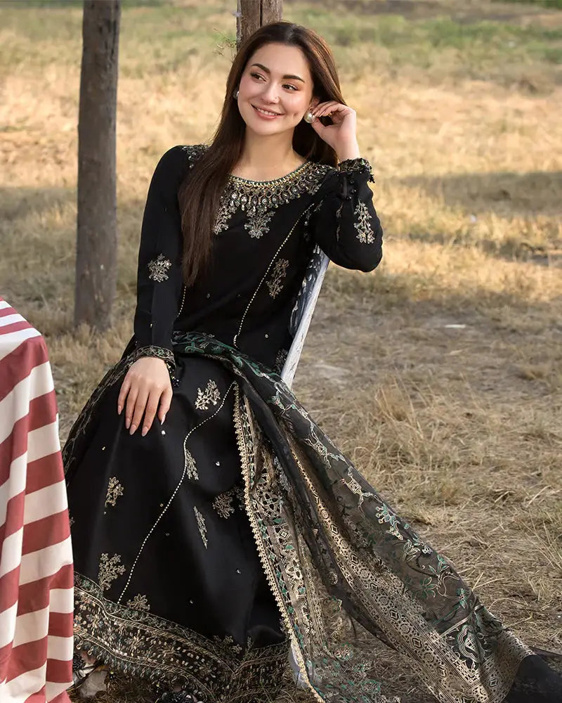 Dhanak -3PC Embroidered Shirt with Digital Printed Silk Dupatta V109