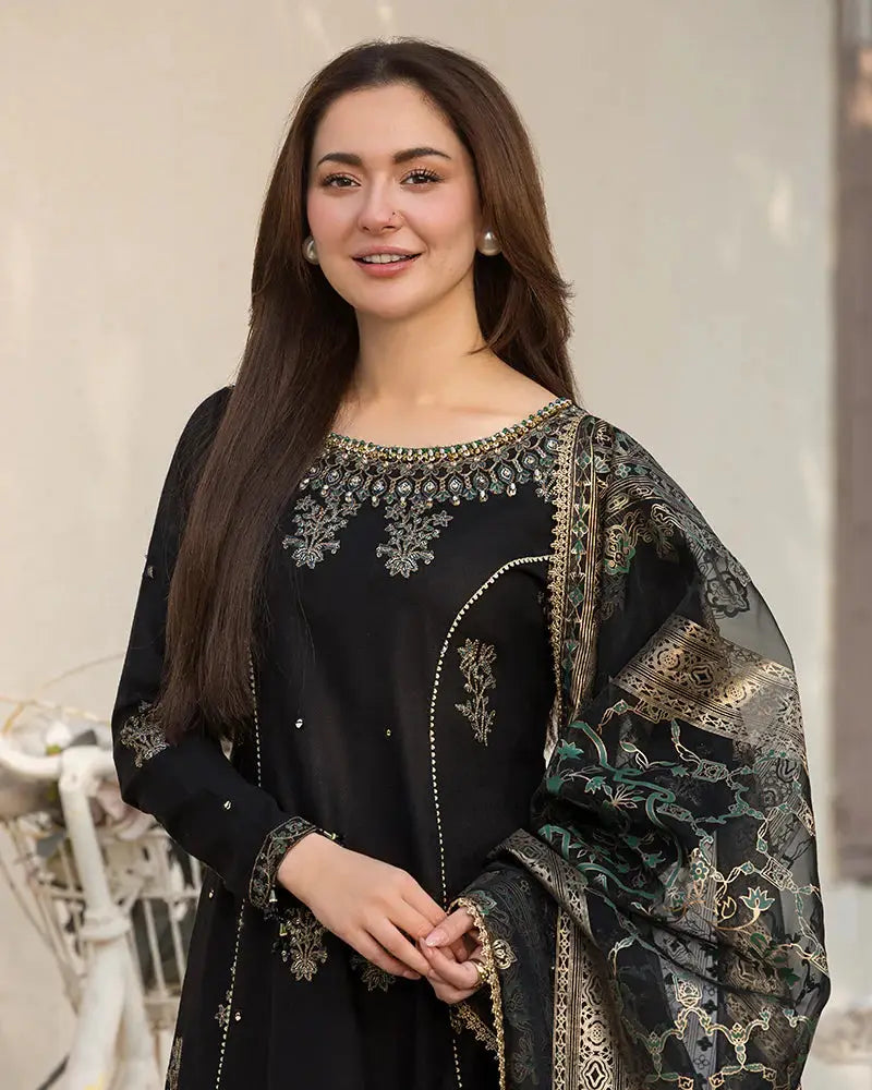 Dhanak -3PC Embroidered Shirt with Digital Printed Silk Dupatta V109