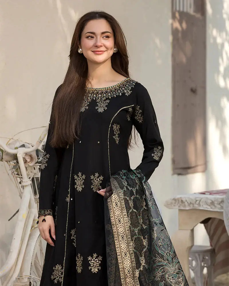 Dhanak -3PC Embroidered Shirt with Digital Printed Silk Dupatta V109