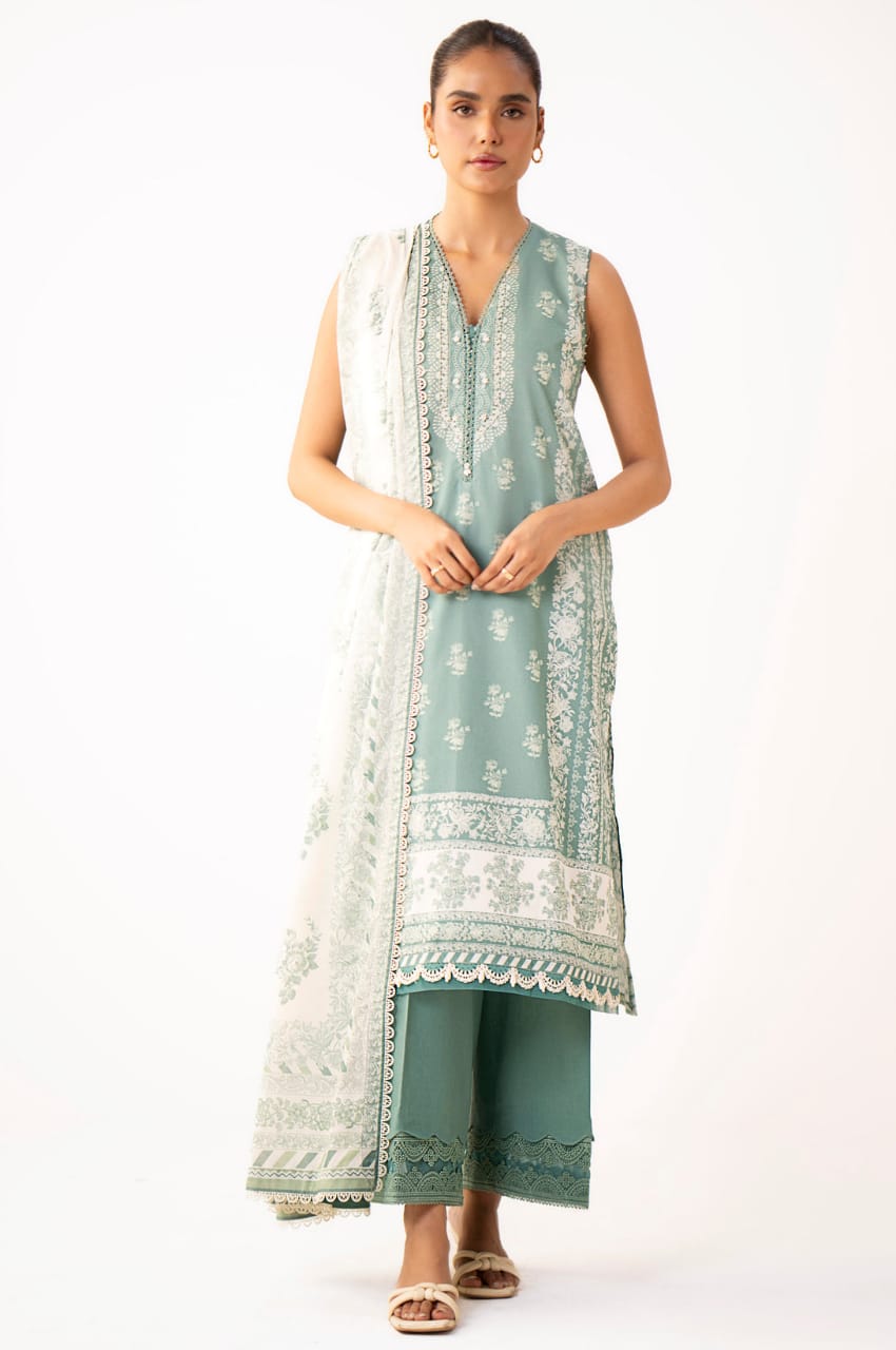 Unstitched 3 Piece Printed Lawn Suit 10009