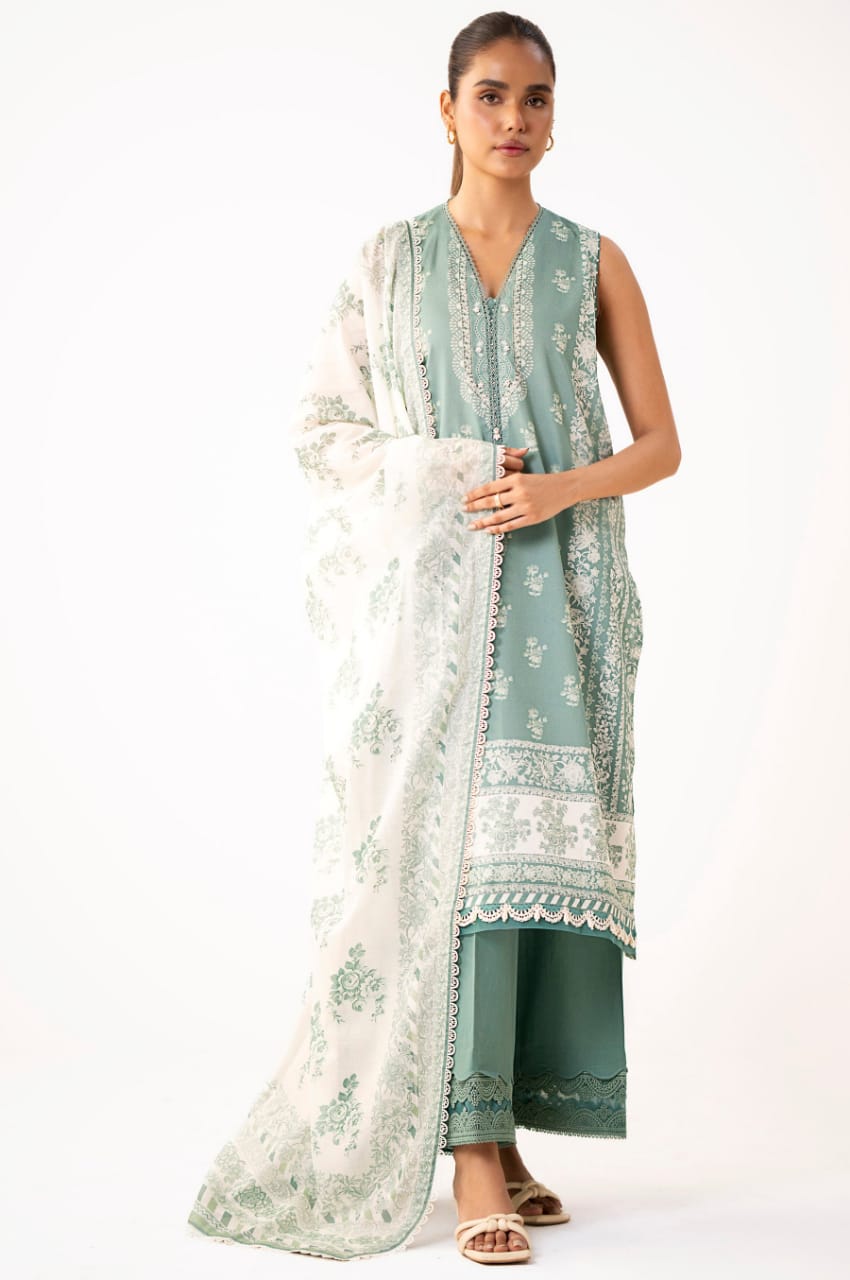 Unstitched 3 Piece Printed Lawn Suit 10009