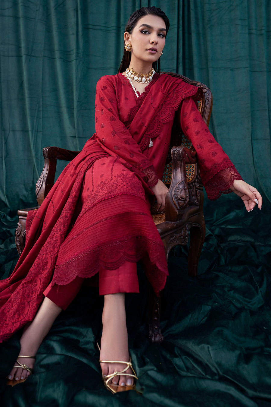 3 Piece Embroidered Lawn Suit with Lawn dupatta V24