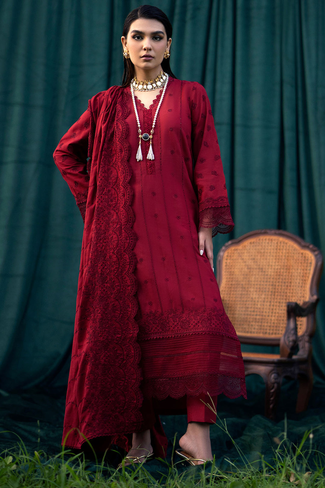 3 Piece Embroidered Lawn Suit with Lawn dupatta V24