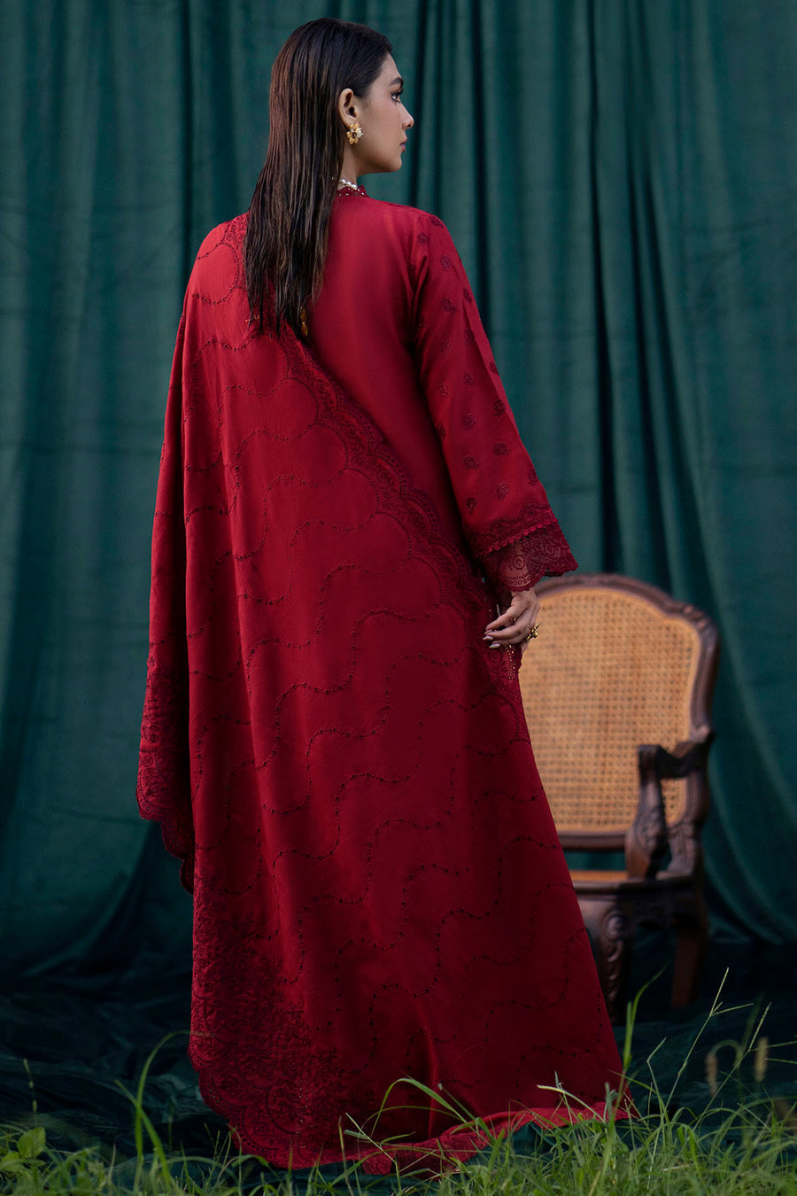 3 Piece Embroidered Lawn Suit with Lawn dupatta V24