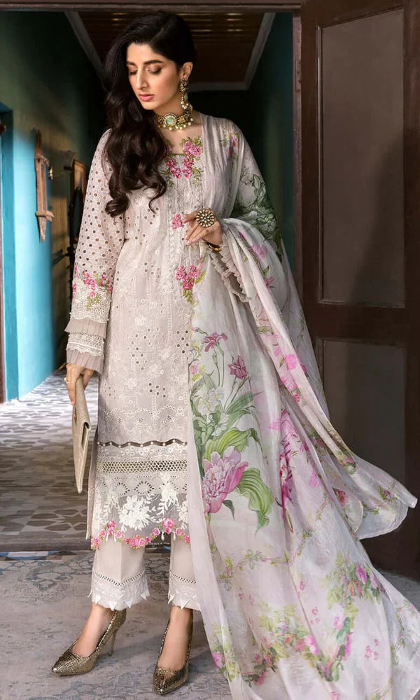 3 piece Embroidered Lawn Shirt with Digital Printed Poly Lawn Dupatta EL12