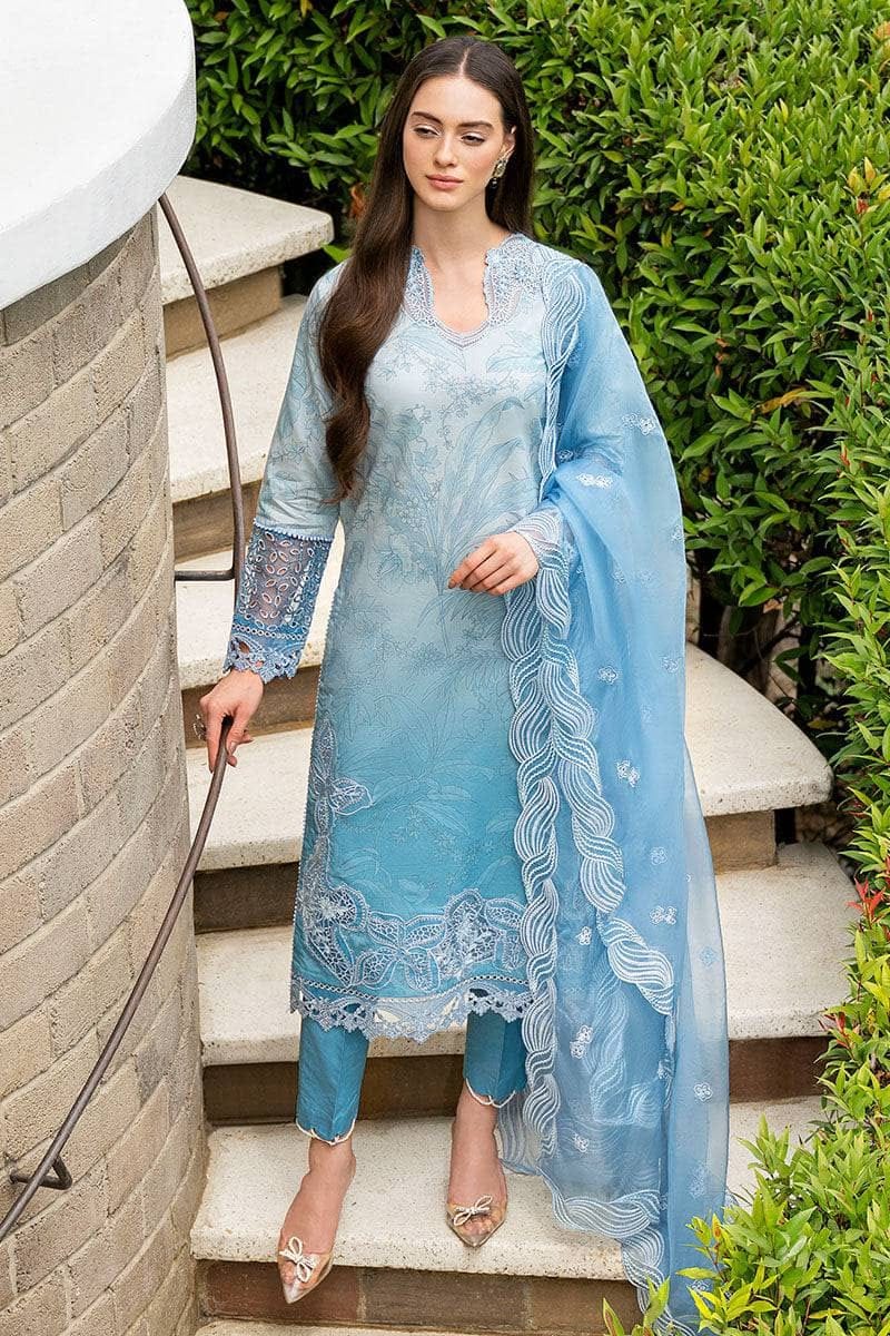 3 Piece Printed and Embroidered Lawn Shirt with Embroidered Organza Dupatta V510